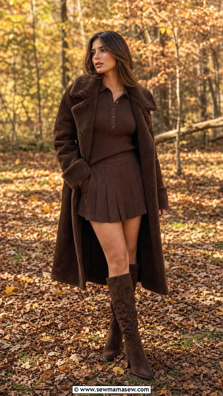 Dark Academia Outfit Brown Knit Polo Pleated Mini Skirt Suede Boots - 25 dark academia outfits 2026