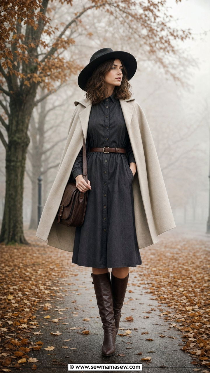Dark Academia Outfit Button Up Dress Wool Cape Knee High Boots - 25 dark academia outfits 2026