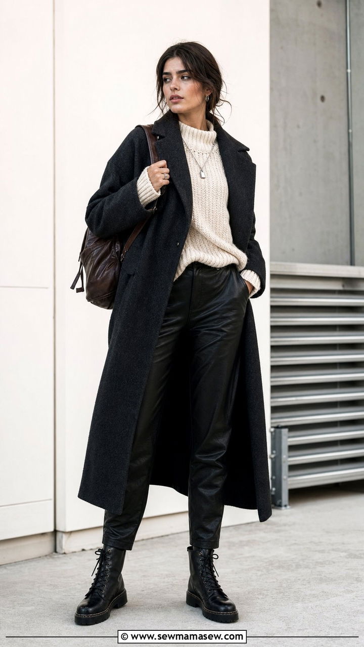 Dark Academia Outfit Chunky Knit Sweater Leather Trousers Combat Boots - 25 dark academia outfits 2026