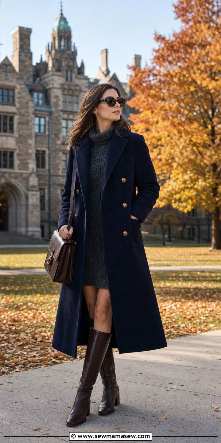 Dark Academia Outfit Double Breasted Coat Knee High Boots - 25 dark academia outfits 2026