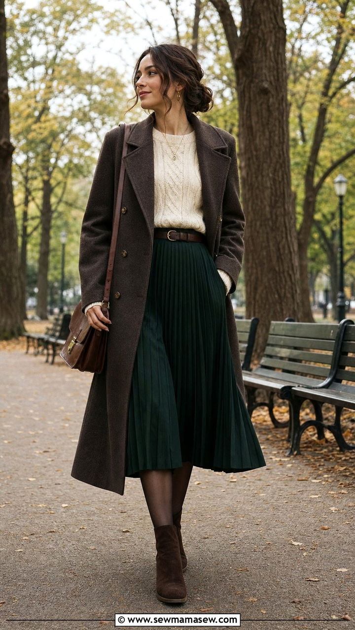 Dark Academia Outfit Knit Sweater Pleated Skirt Wool Coat - 25 dark academia outfits 2026