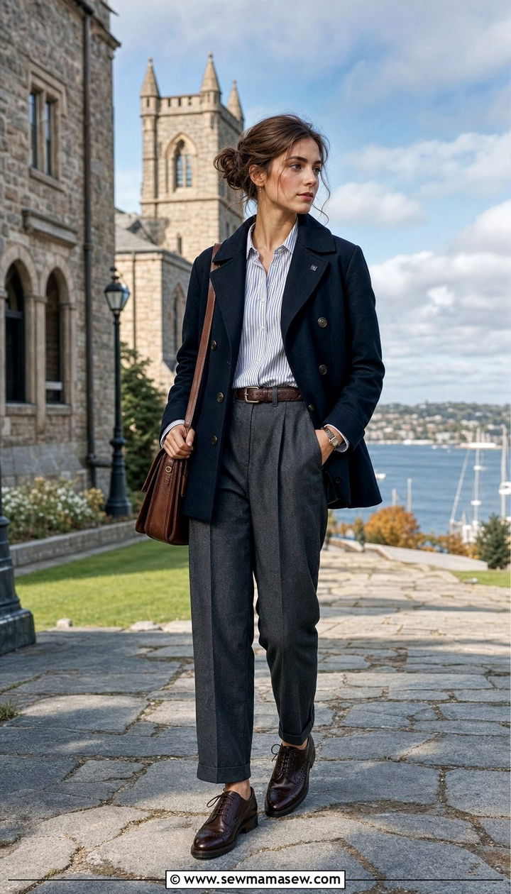 Dark Academia Outfit Peacoat Striped Shirt Wool Trousers - 25 dark academia outfits 2026