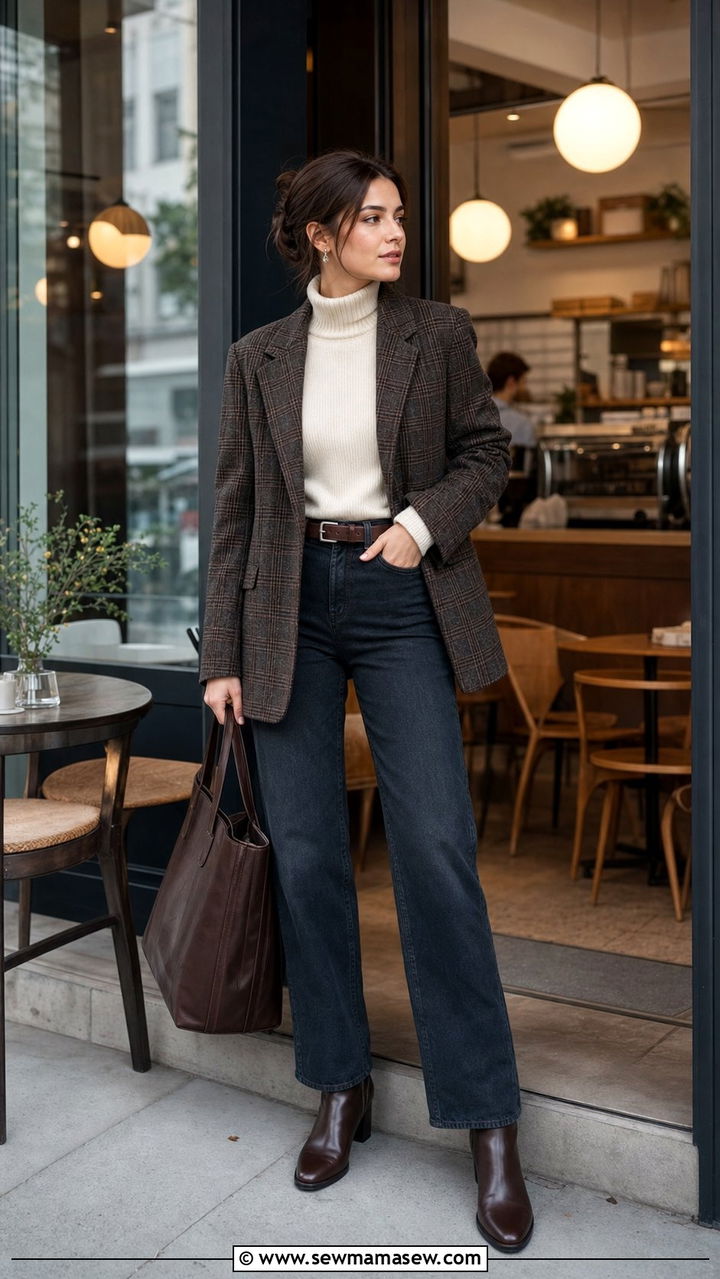 Dark Academia Outfit Plaid Blazer Cream Sweater Dark Jeans - 25 dark academia outfits 2026