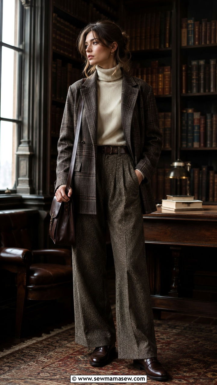 Dark Academia Plaid Blazer and Trousers - 25 aesthetic outfits 2026
