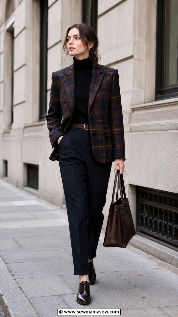 Dark Academia Plaid Blazer with Turtleneck - 30 dark academia outfits for women