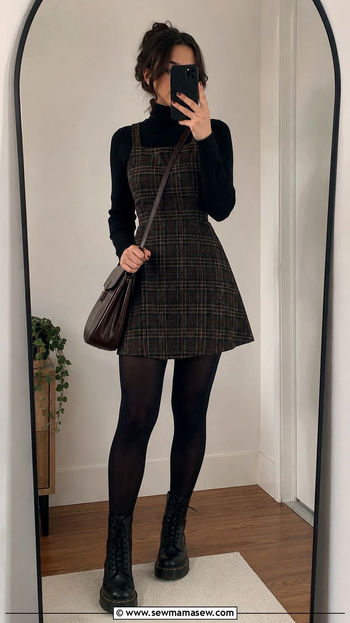 Dark Academia Plaid Pinafore with Turtleneck - 30 dark academia outfits for women