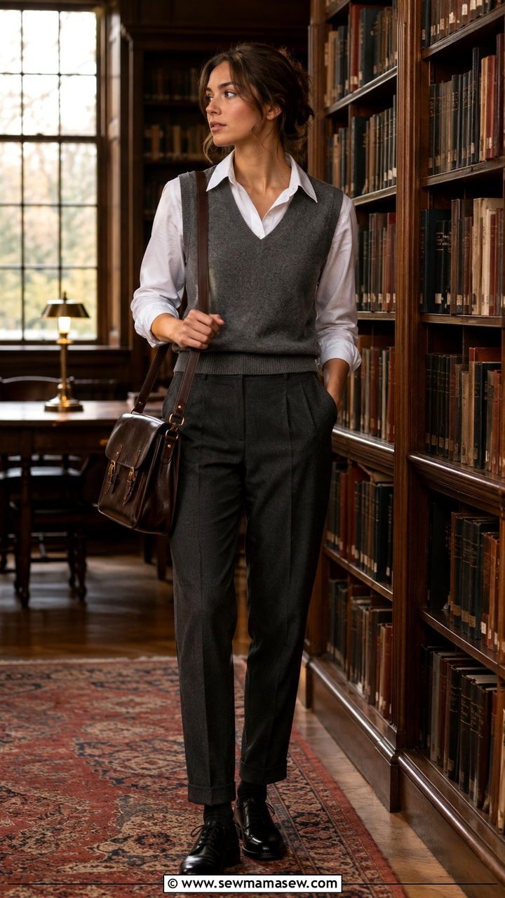 Dark Academia Sweater Vest And Trousers Outfit - 30 Pinterest outfits inspo
