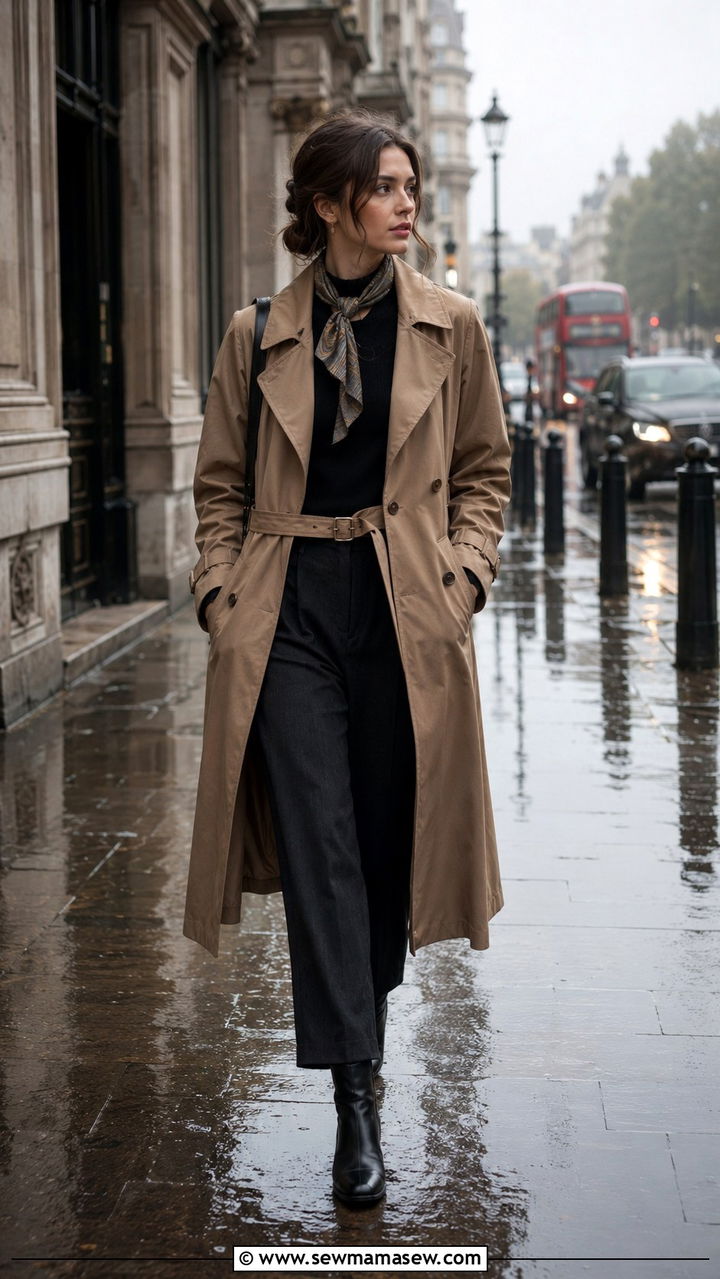 Dark Academia Trench Coat and Ankle Boots - 30 dark academia outfits for women