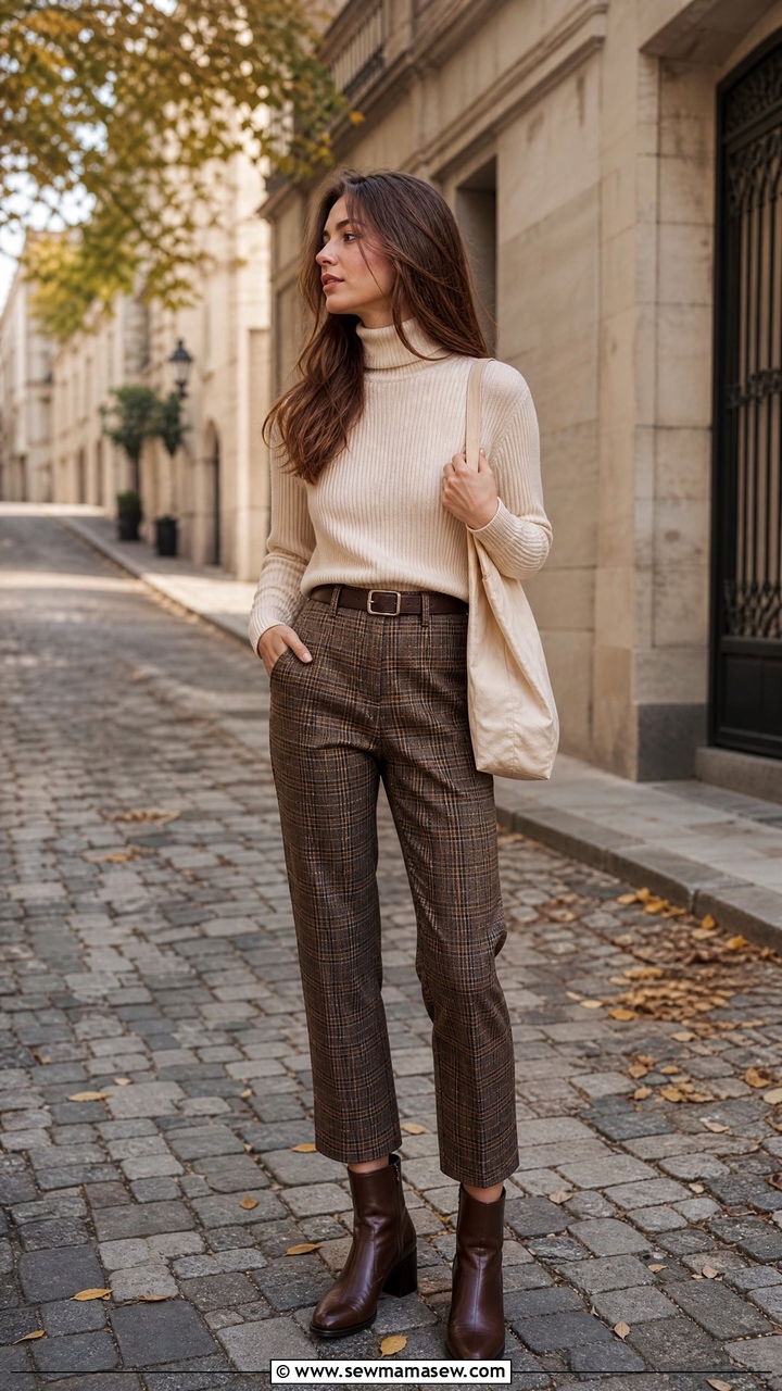 Dark Academia Turtleneck and Plaid Trousers Outfit - 25 casual dark academia outfits