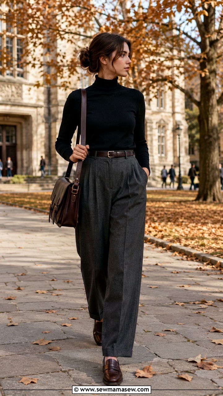 Dark Academia Turtleneck and Wide Leg Trousers - 30 dark academia outfits for women