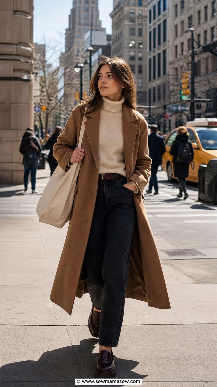 Dark Academia Wool Coat Jeans and Loafers Outfit - 25 casual dark academia outfits