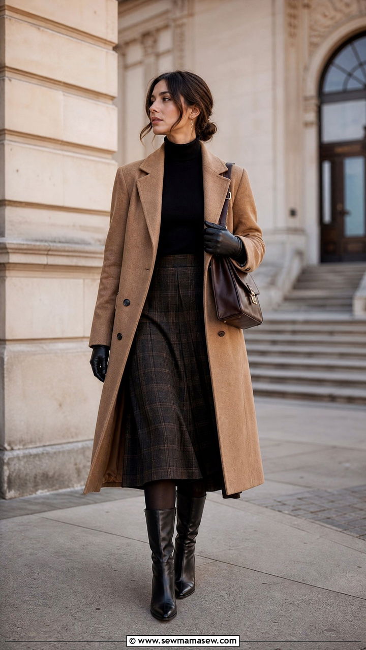 Dark Academia Wool Coat Turtleneck and Midi Skirt Outfit - 25 casual dark academia outfits