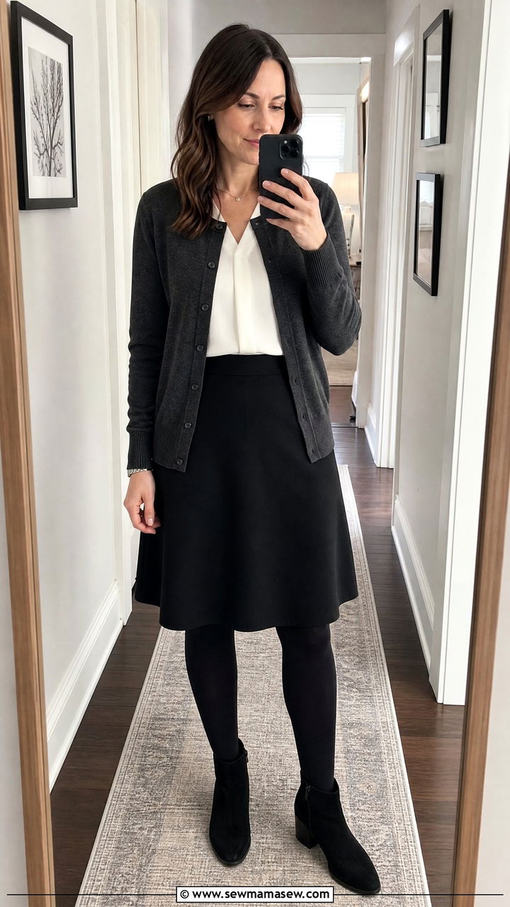 Dark Cardigan and Skirt to a Memorial - 30 Memorial service outfit ideas