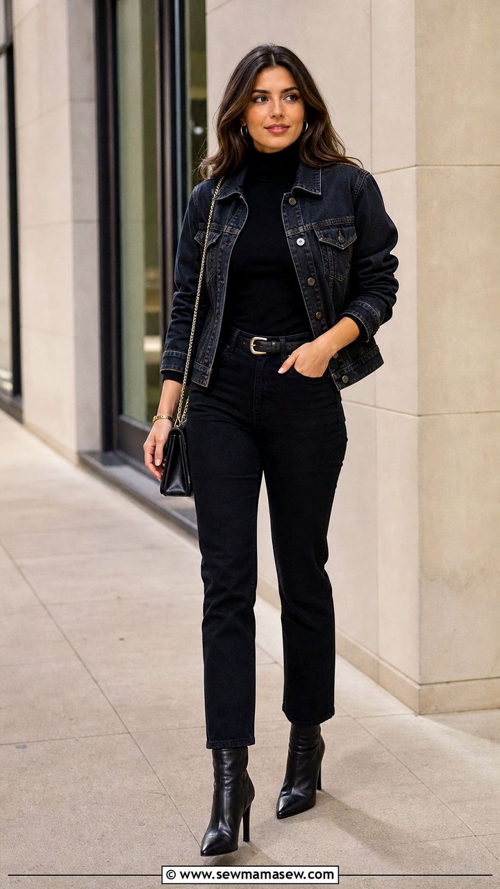Dark Denim Jacket With Black Jeans - 35 Canadian tuxedo outfit ideas