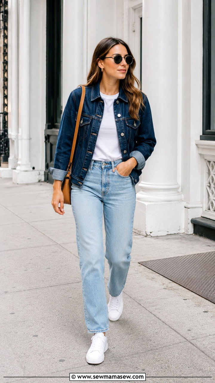 Dark Denim Jacket With Light Wash Jeans Contrast Outfit - 30 Denim jacket and jeans outfit ideas