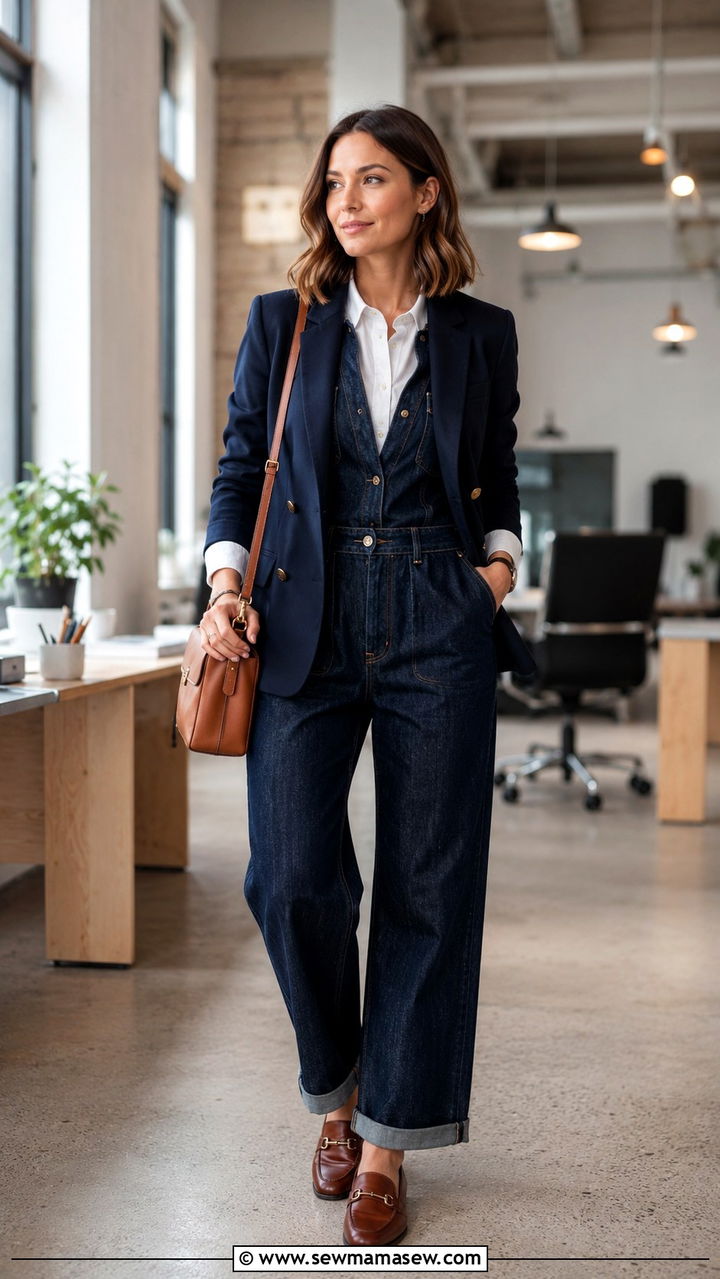 Dark Denim Jumpsuit Work Outfit - 30 Jumpsuit outfit ideas for work