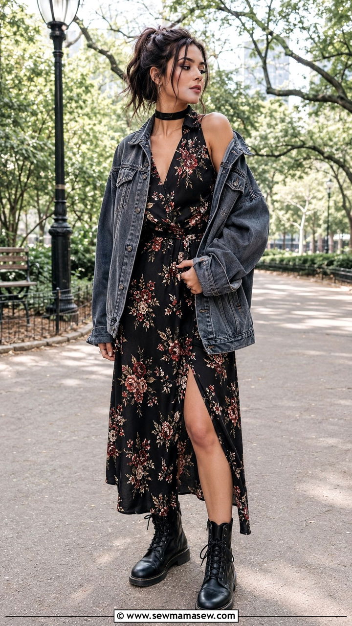 Dark Floral Dress Edgy Outfit - 30 edgy outfit ideas for women