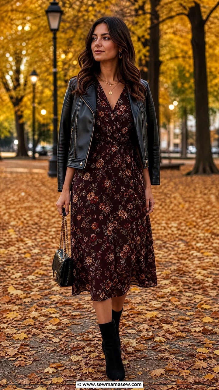 Dark Floral Midi Dress For Fall - 35 midi dress outfit ideas for women