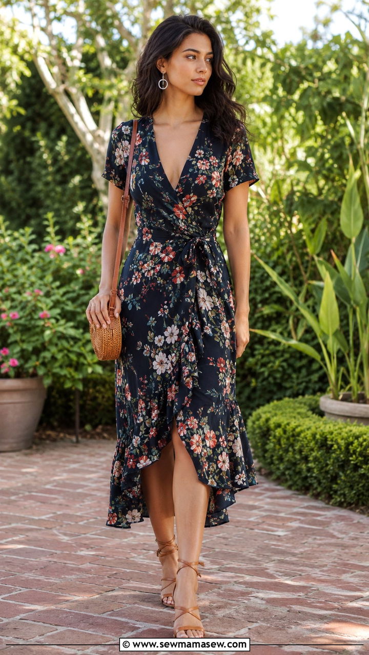 Dark Floral Midi Dress Mysterious Summer Outfit - 30 Mysterious summer outfit ideas