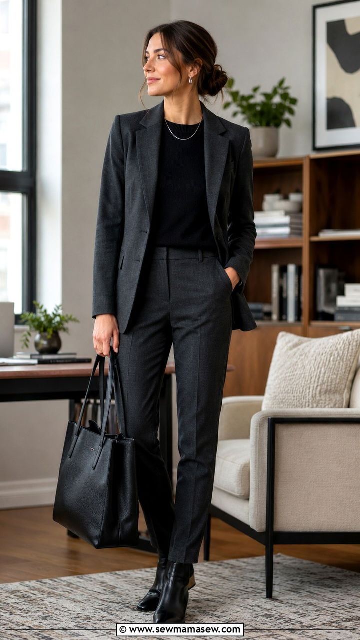 Dark Gray Suit With Fine Knit Sweater For Bank - 20 Banker outfit ideas