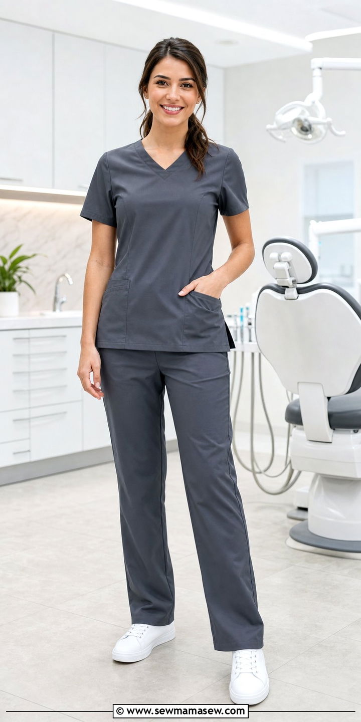 Dark Grey Scrub Shirt And Pants With White Sneakers - 25 Dental assistant outfit ideas