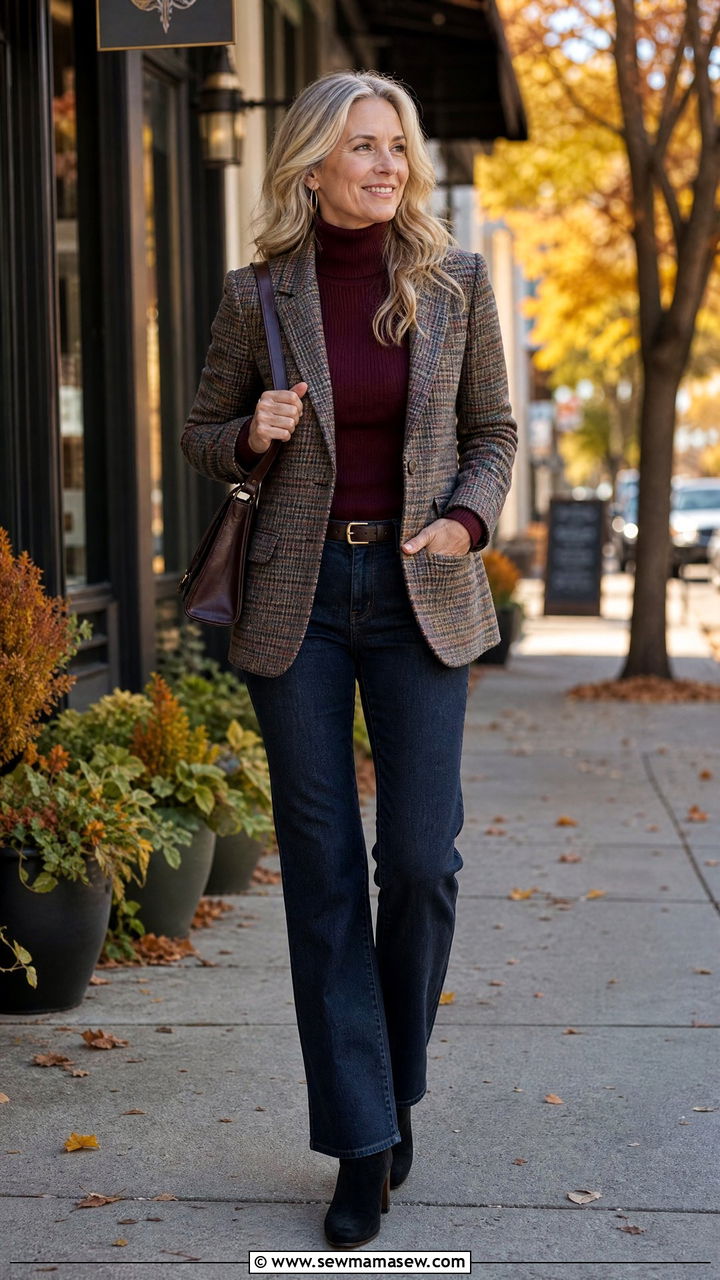 Dark Indigo Jeans and Heeled Ankle Boots Outfit - 35 Jeans and heels outfit ideas over 50