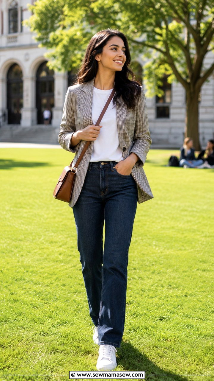 Dark Jeans and Blazer Smart Casual Outfit for MBA Friday - 30 MBA student outfit ideas