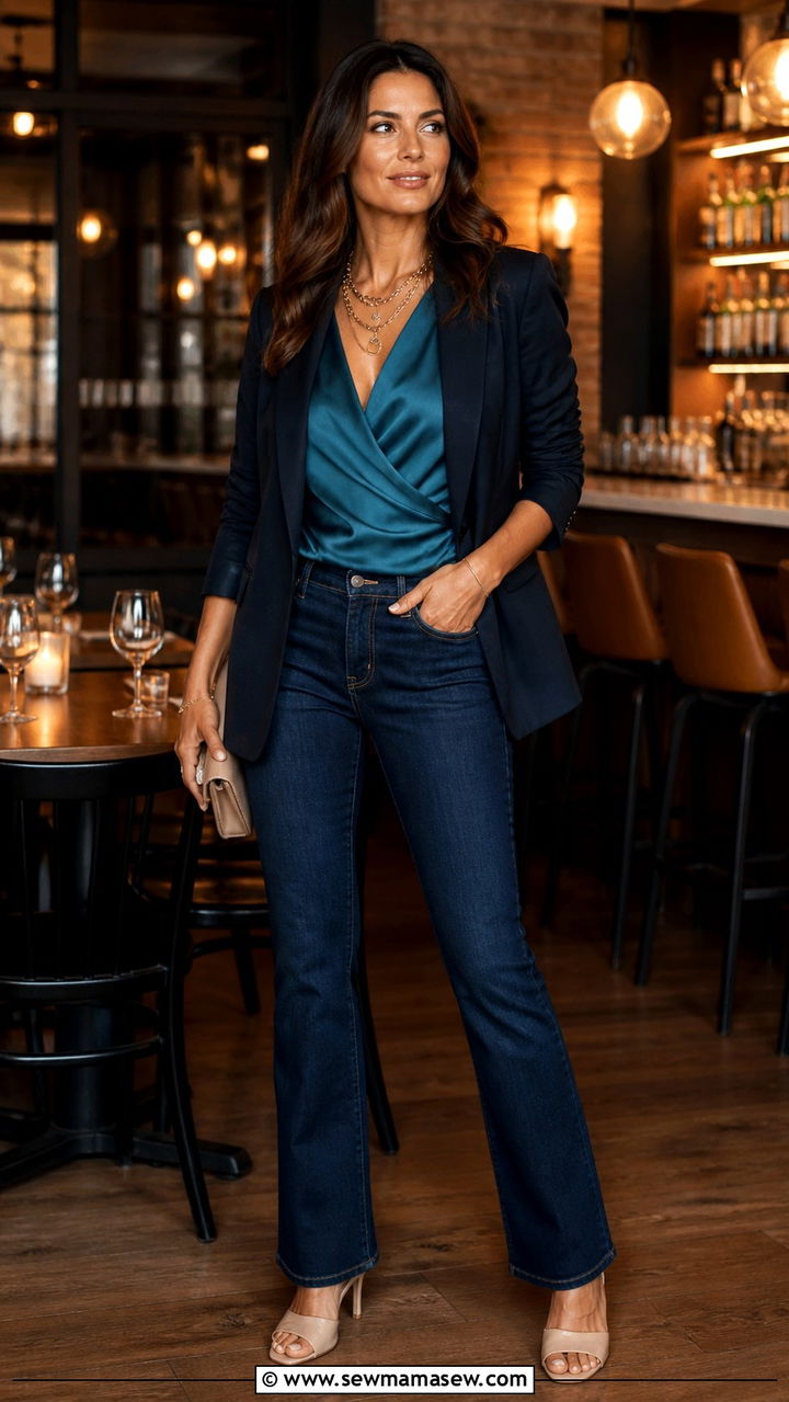 Dark Jeans and Dressy Top 40th Birthday Dinner - 20 40th birthday dinner outfit ideas
