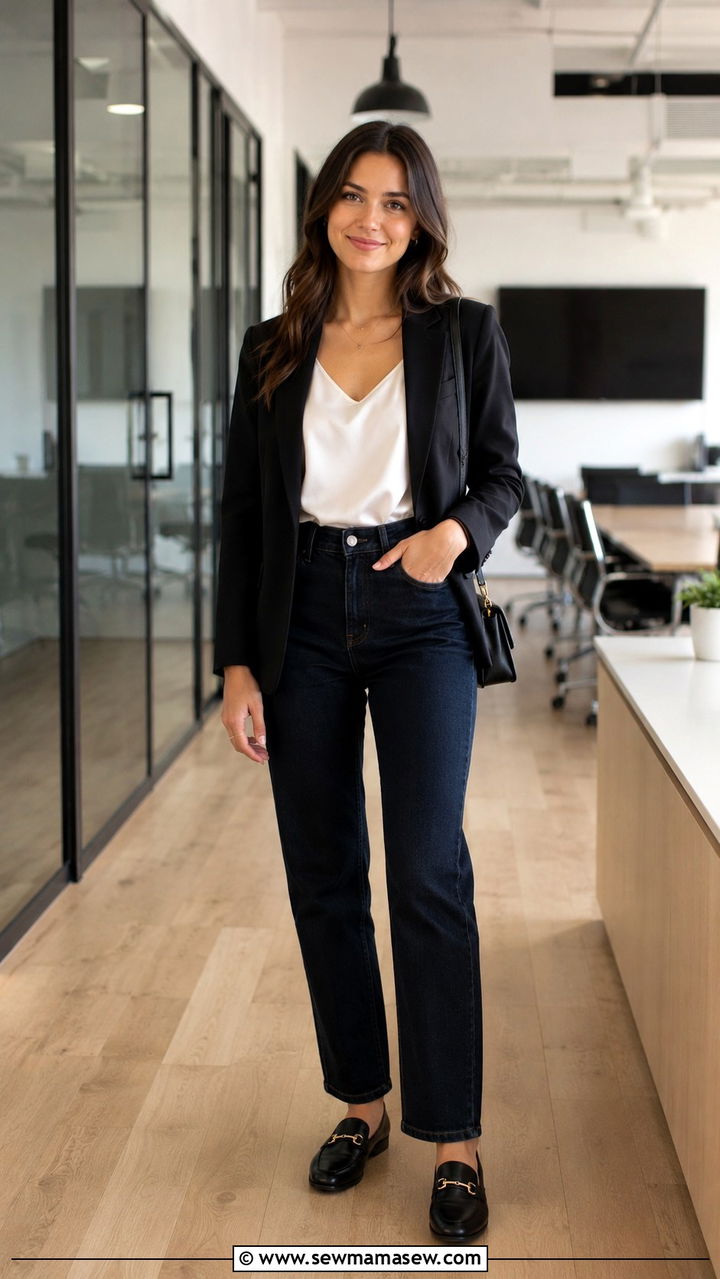 Dark Jeans and Structured Blazer Internship Outfit - 30 Internship outfit ideas