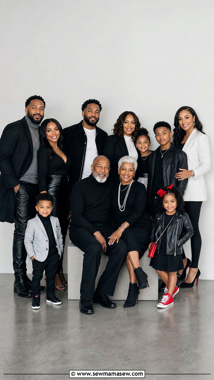 Dark Light and Bold Red Accent Outfit - 25 Family photo outfits for large families