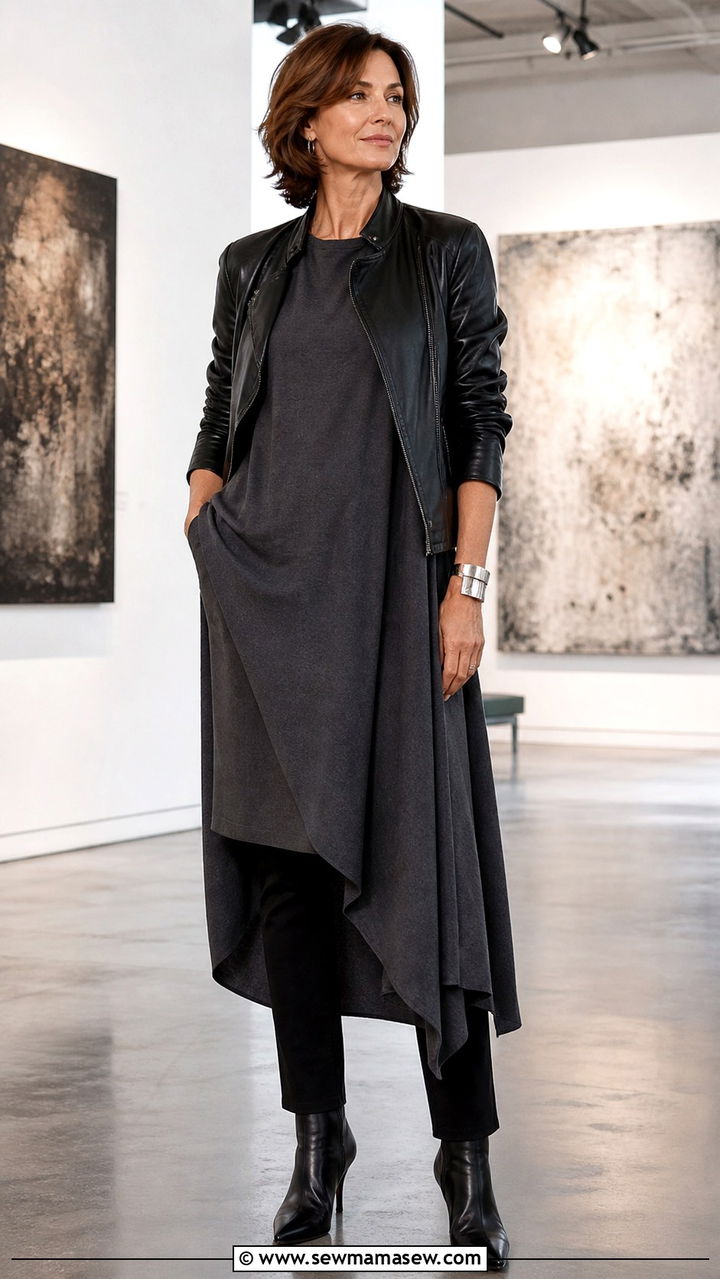 Dark Monochrome Layered Look With Asymmetric Hem Dress - 20 Antwerp outfit ideas