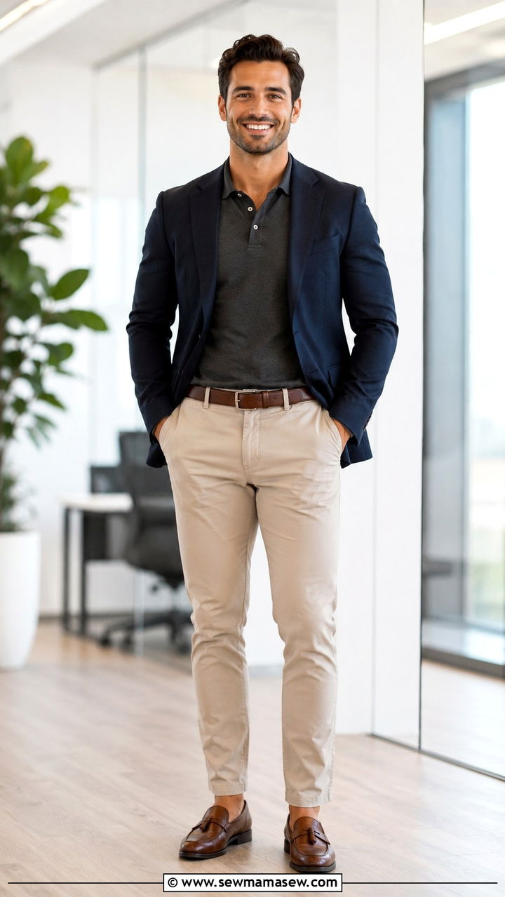 Dark Polo with Navy Blazer and Chinos - 25 Professional headshot outfit ideas