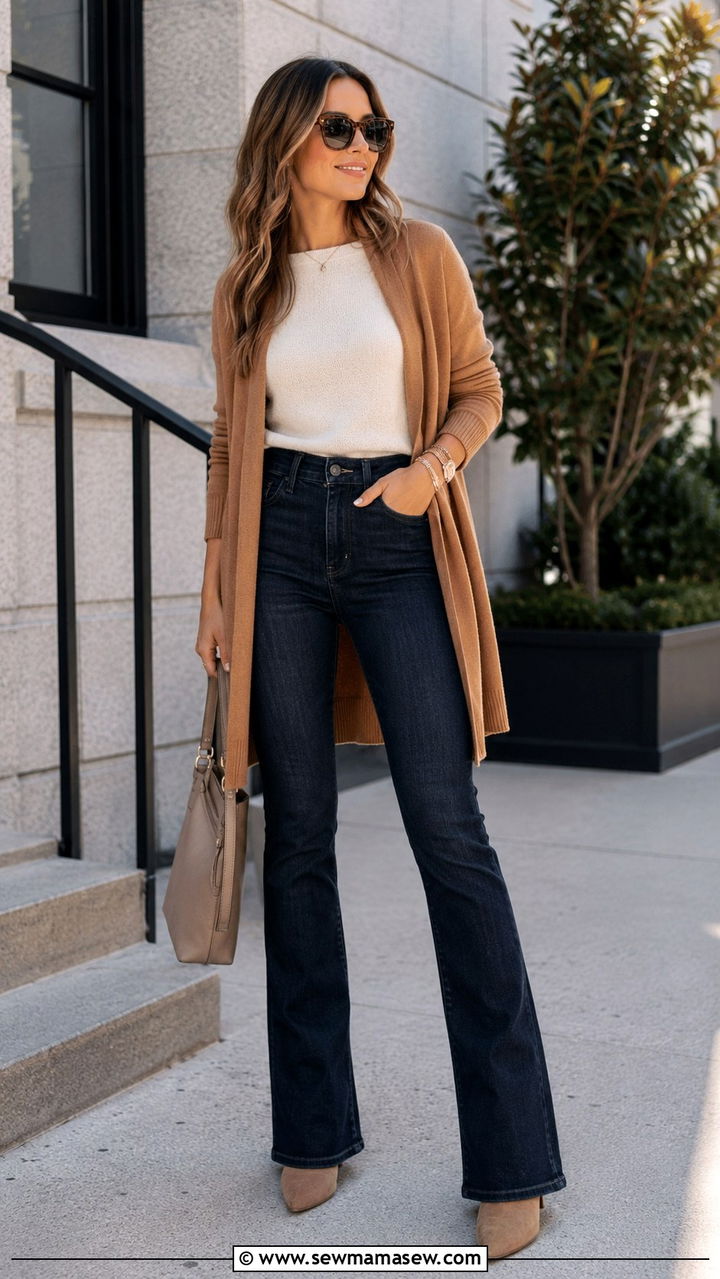 Dark Wash Bootcut Jeans Outfit - 25 Outfits to minimize hips