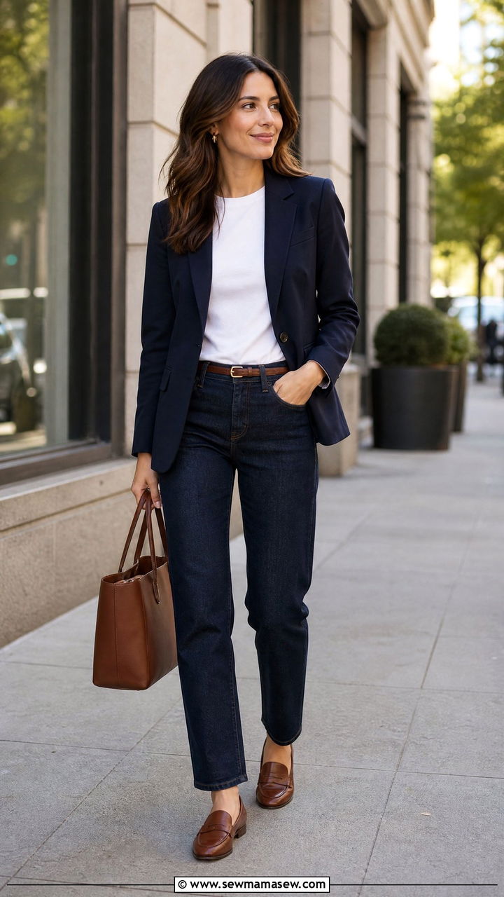 Dark Wash Jeans With Blazer And Loafers - 35 Modern business casual outfits