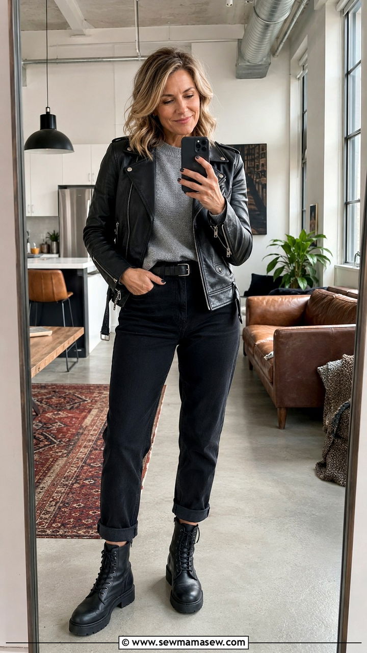 Dark Wash Jeans with Suede Block Heel Boots - 20 Jeans and boots outfit ideas over 40