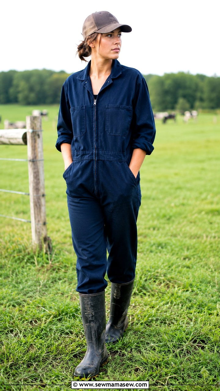 Dark blue coveralls with muck boots - 25 Vet tech outfit ideas
