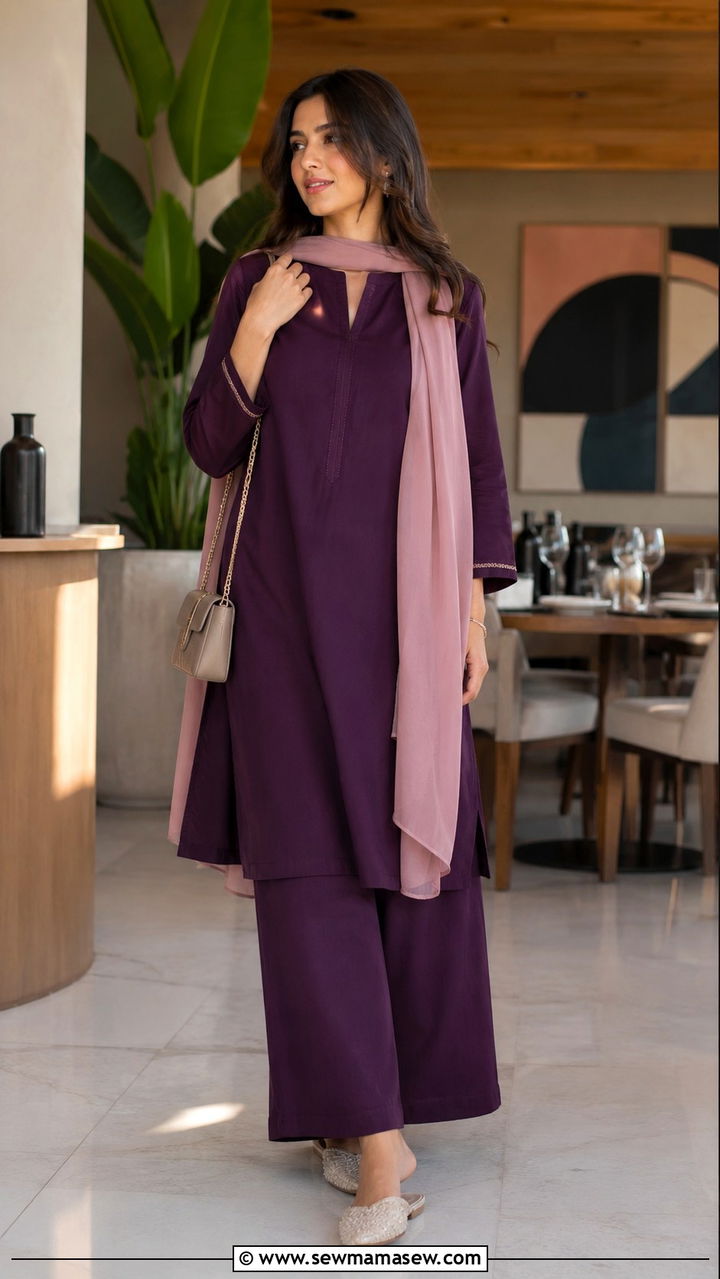 Dark colored co ord set with dupatta - 20 Modest outfit ideas for India