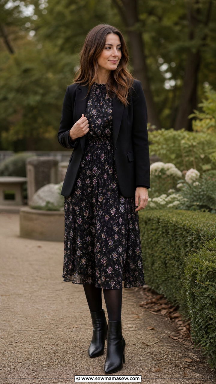 Dark floral midi dress funeral - 35 Funeral outfit ideas for women