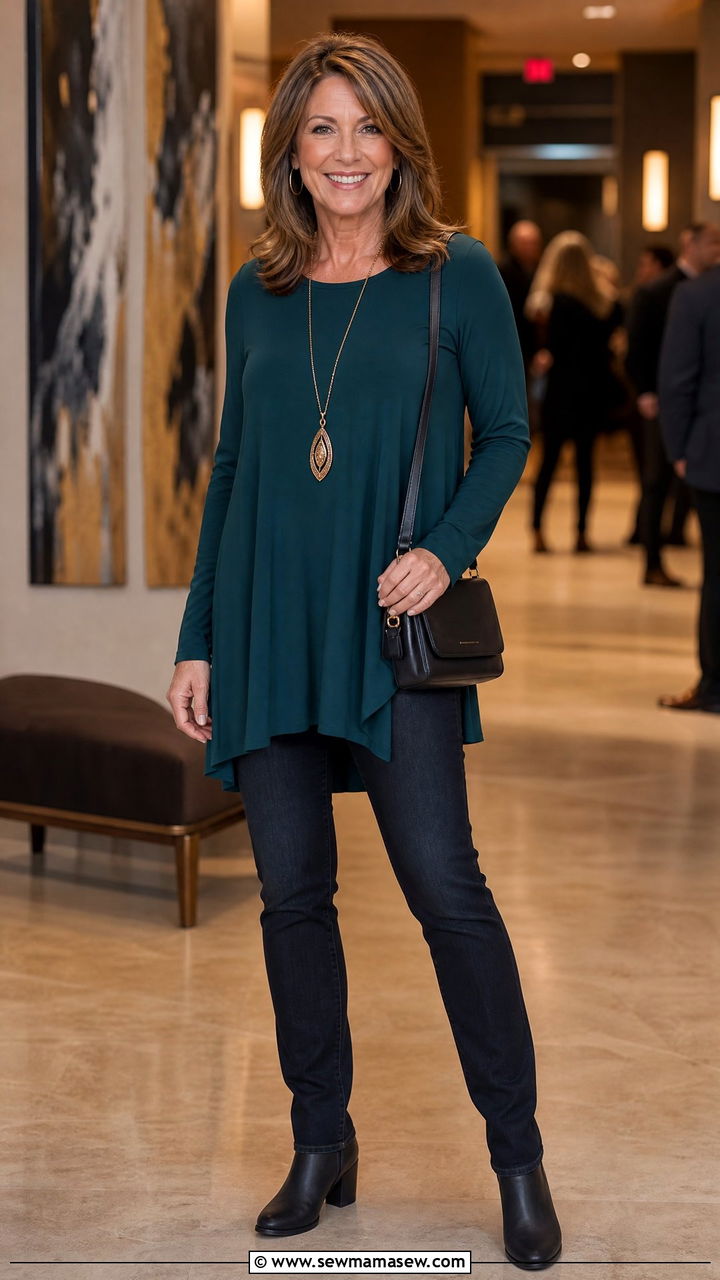 Dark jeans and tunic top concert over 50 - 25 What to wear to a concert over 50