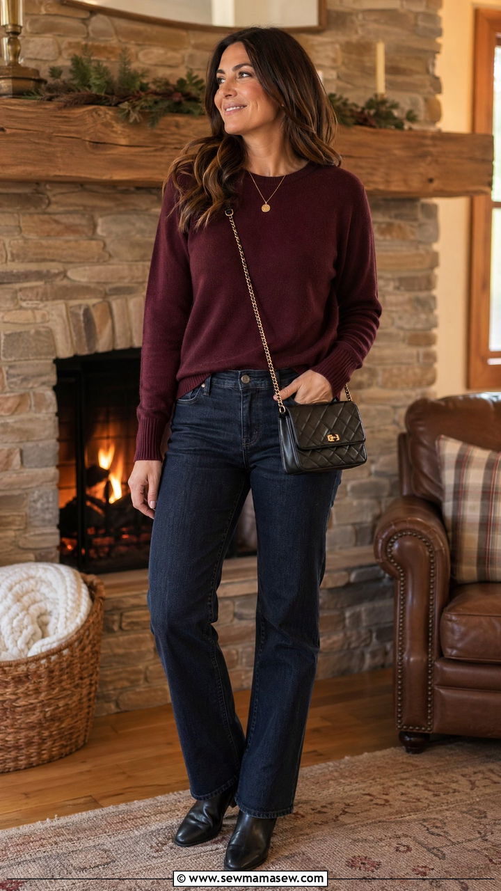 Dark wash jeans and cashmere sweater for family reunion - 35 Family reunion outfit ideas