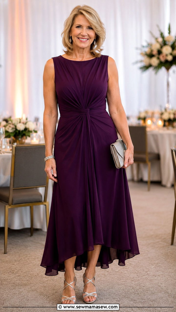 Deep Plum Sleeveless Dress Wedding Guest - 25 Wedding guest outfit ideas for 50 year old