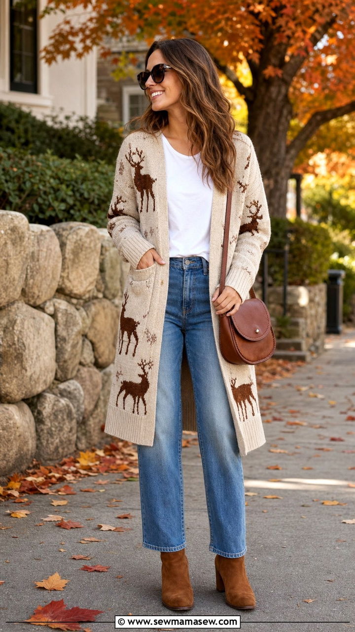 Deer print cardigan outfit - 35 Animal print outfit ideas 2026