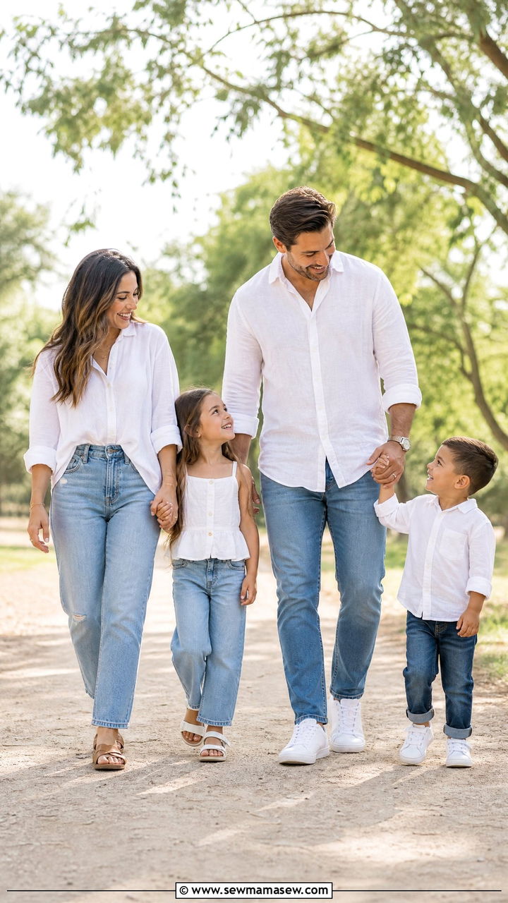 Denim And White Family Photo Outfits - 30 classy family photo outfits