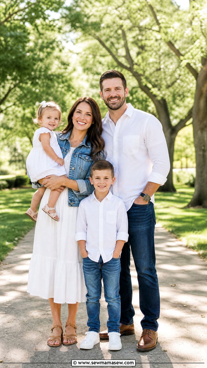 Denim And White Family Photo Outfits - 30 Elegant family photo outfit ideas