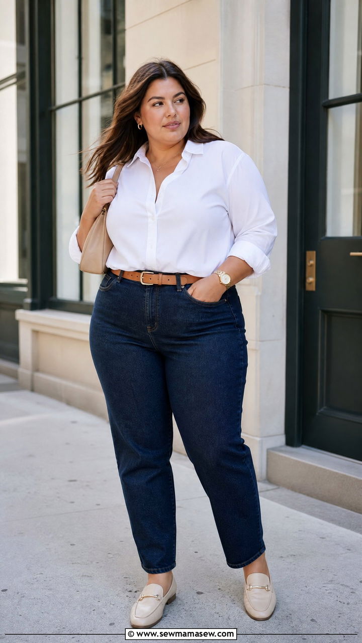 Denim And White Shirt Plus Size Quiet Luxury Outfit - 25 Quiet luxury outfit ideas plus size
