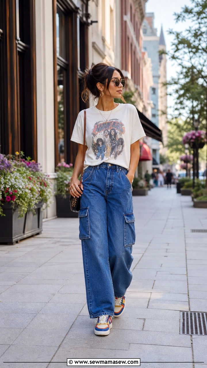 Denim Cargo Pants with Sneakers - 40 cargo pants outfits for women