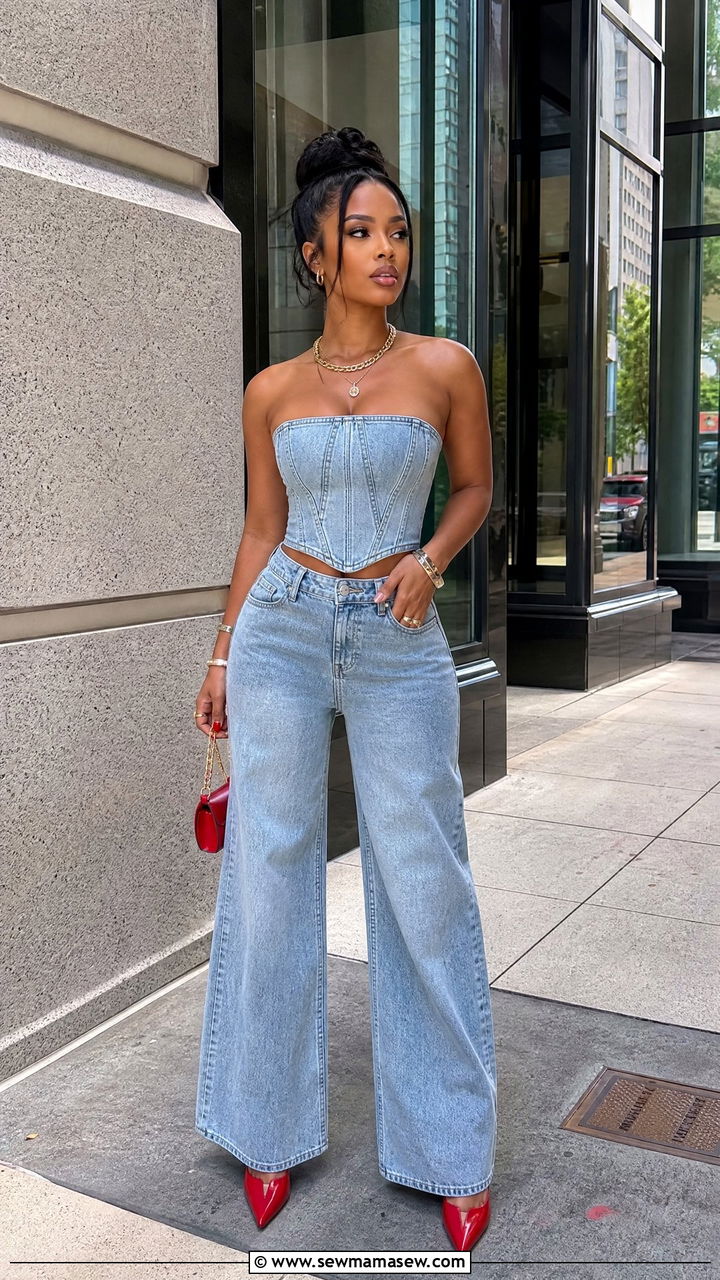 Denim Corset And Matching Jeans - 25 birthday outfits aesthetic