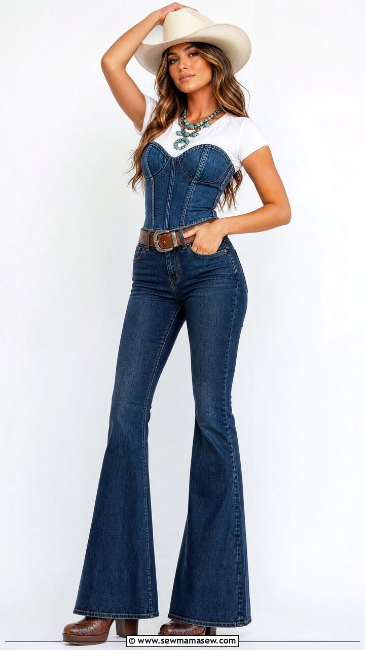 Denim Corset Top and Flared Jeans Outfit - 25 Beyonce concert outfit ideas