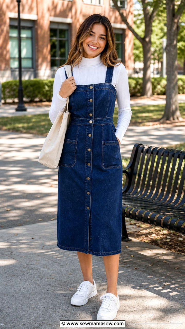 Denim Dress And White Sneakers Outfit - 40 back to school outfits 2026