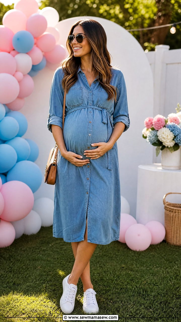 Denim Dress Gender Reveal Outfit - 30 Gender reveal photo outfit ideas